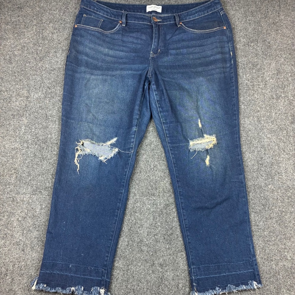 Lane Bryant Distressed Straight Leg Jeans Size 20 Blue Frayed Hem Stretch Denim